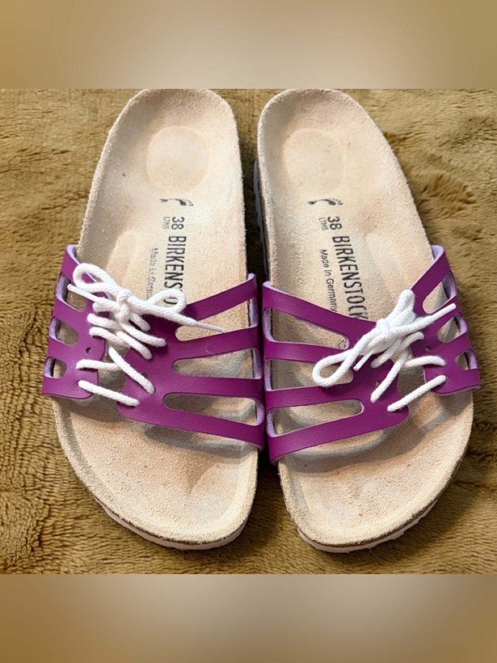 Birkenstock Novato Purple Leather Lace Tie Slide Sandals Size 38